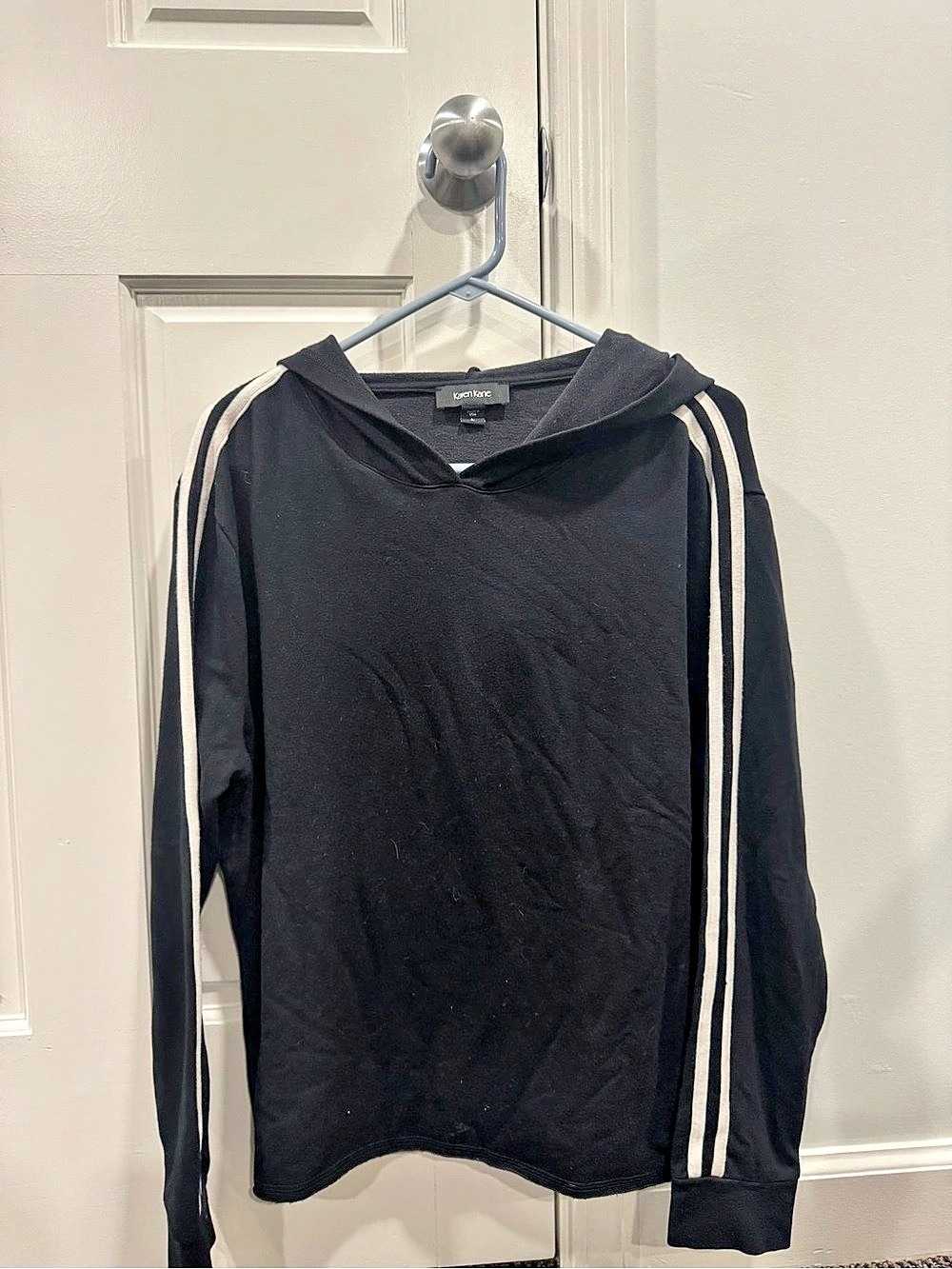 Karen Kane Varsity Stripe Hoodie Sweatshirt Black & White Size Small